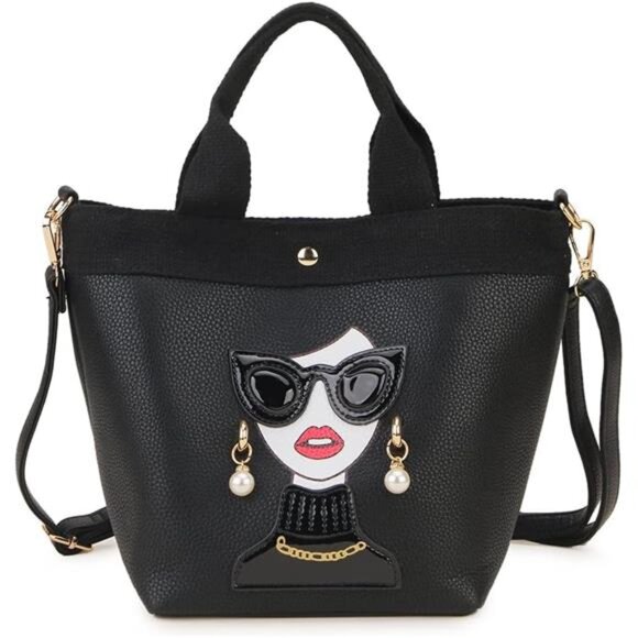 Quirky Lady Face Handbag - PU Leather Satchel, Top Handle Shoulder Bag - Picture 1 of 6
